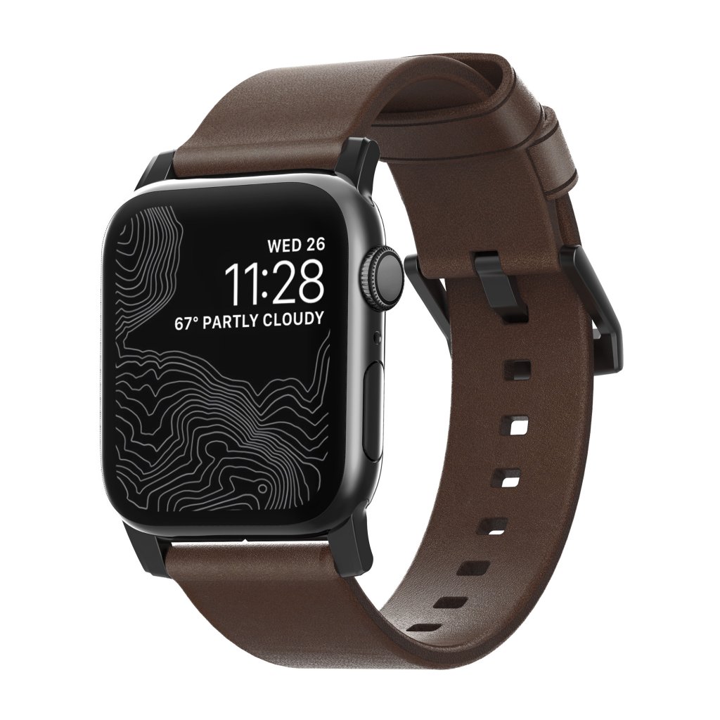 Modern Band Horween Leather Apple Watch SE 44mm Rustic Brown (Black Hardware)