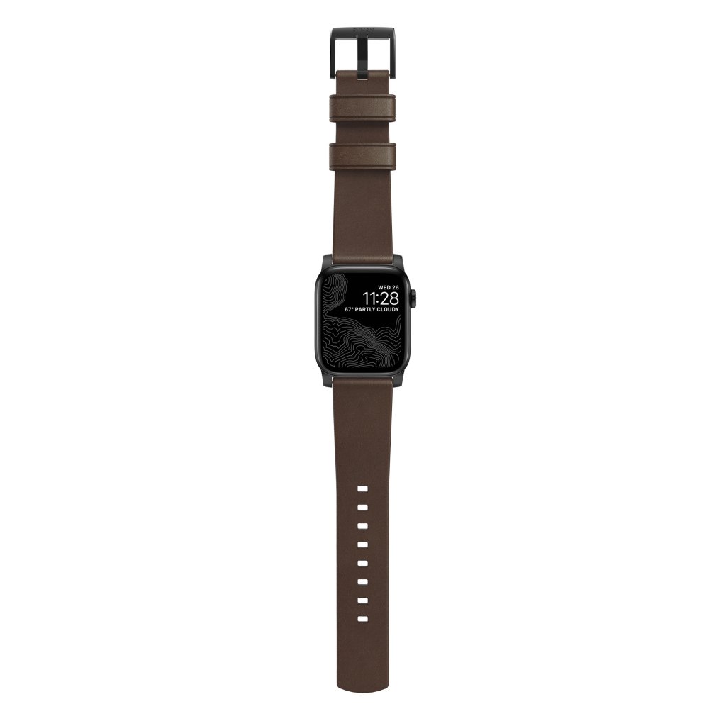 Modern Band Horween Leather Apple Watch SE 44mm Rustic Brown (Black Hardware)