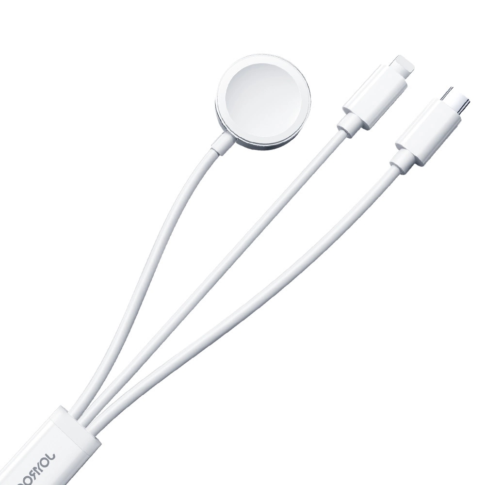 Cavo 3-in-1 USB-A -> USB-C/Lightning  +  Caricatore Apple Watch, bianco (S-IW008)