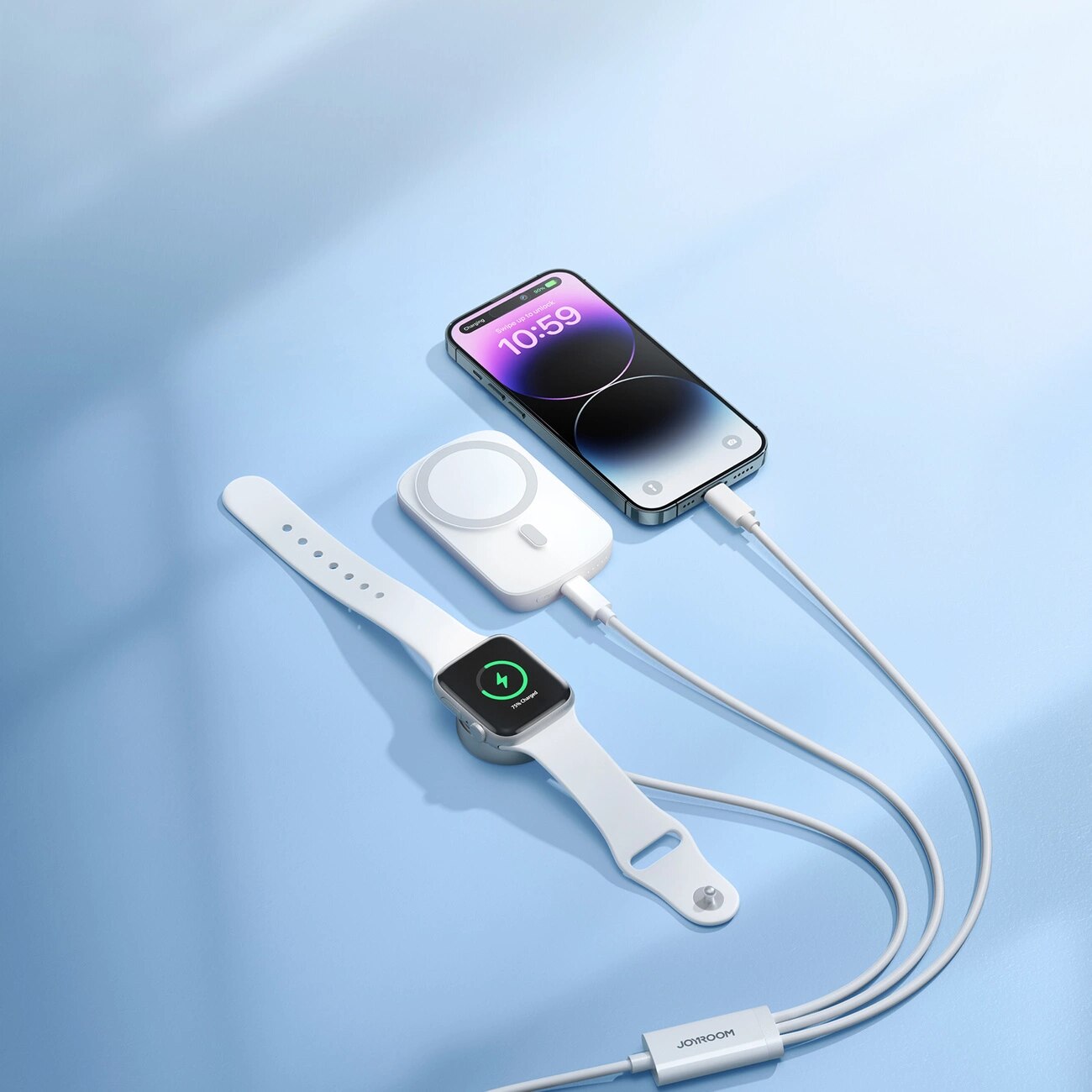 Cavo 3-in-1 USB-A -> USB-C/Lightning  +  Caricatore Apple Watch, bianco (S-IW008)