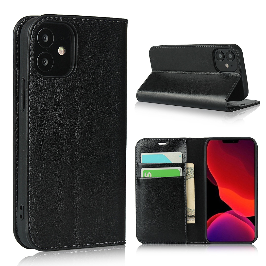 Cover Portafoglio in vera pelle iPhone XR nero