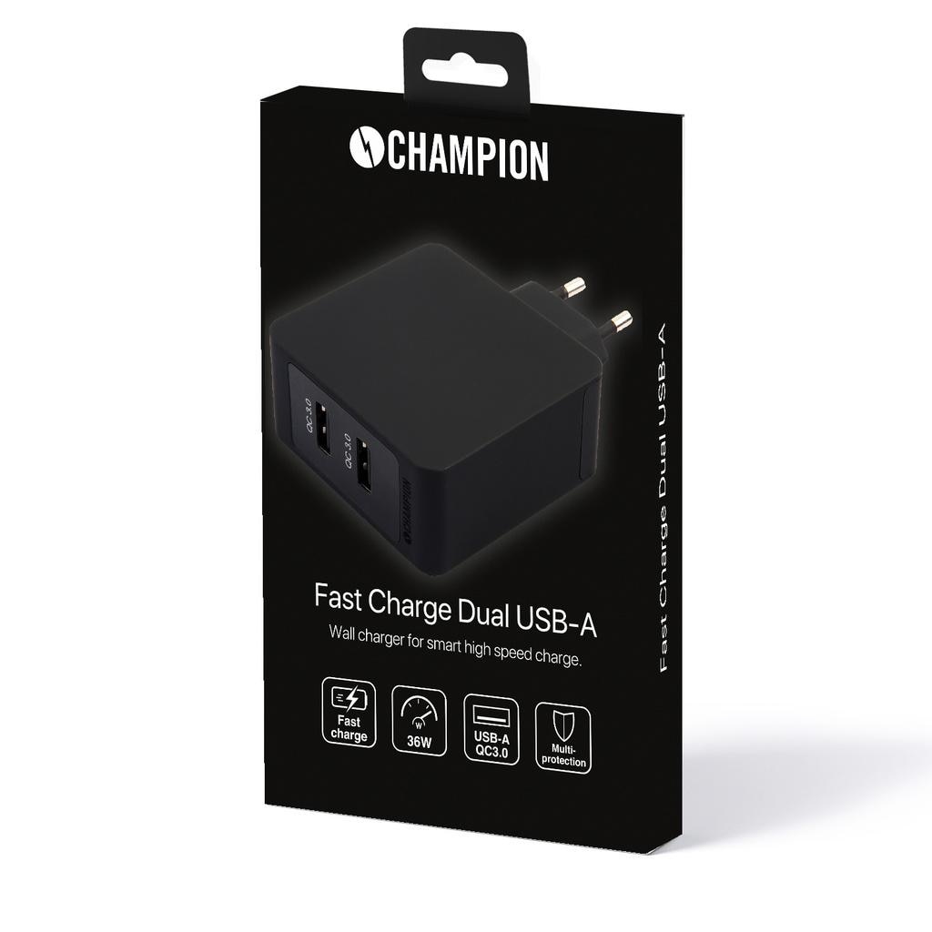 Fast Charge Dual USB QC3 36W Nero