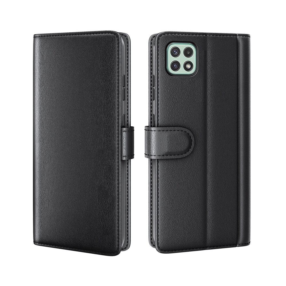 Custodia a portafoglio in vera pelle Samsung Galaxy A22 5G, Nero