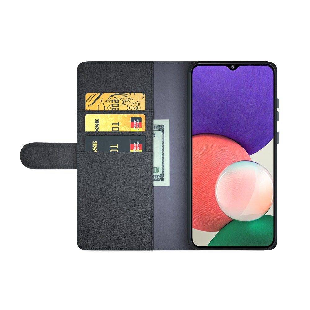 Custodia a portafoglio in vera pelle Samsung Galaxy A22 5G, Nero