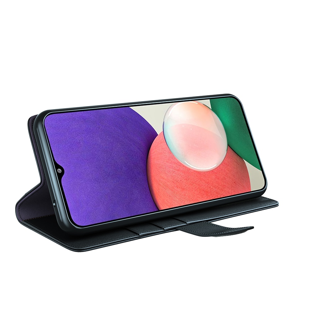 Custodia a portafoglio in vera pelle Samsung Galaxy A22 5G, Nero