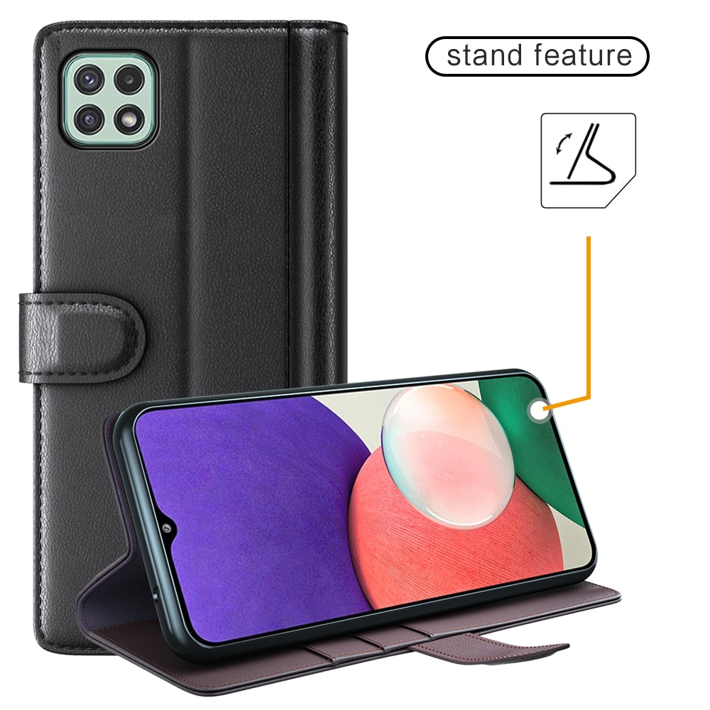 Custodia a portafoglio in vera pelle Samsung Galaxy A22 5G, Nero