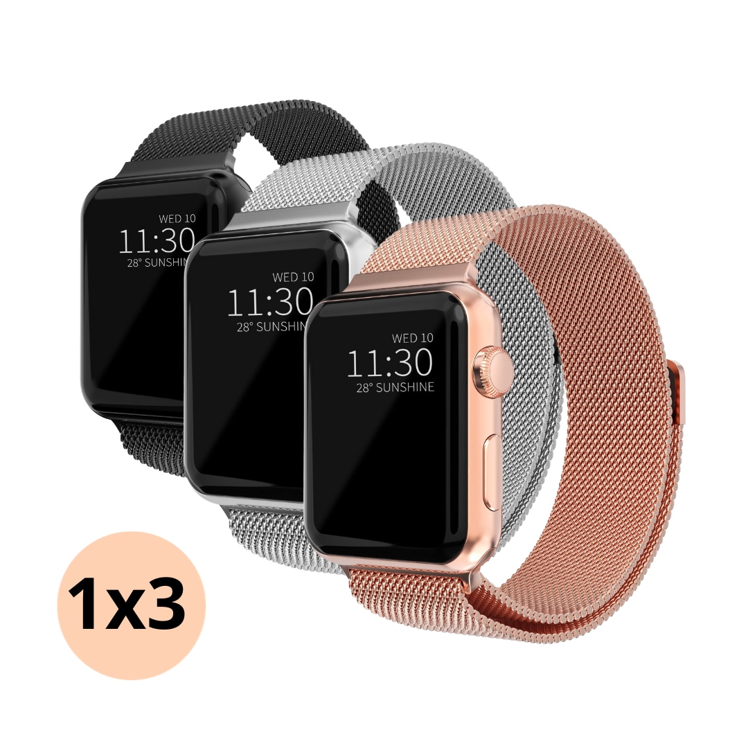 Apple Watch 41mm Series 8 Cinturino in maglia milanese nero, d'argento, oro rosa