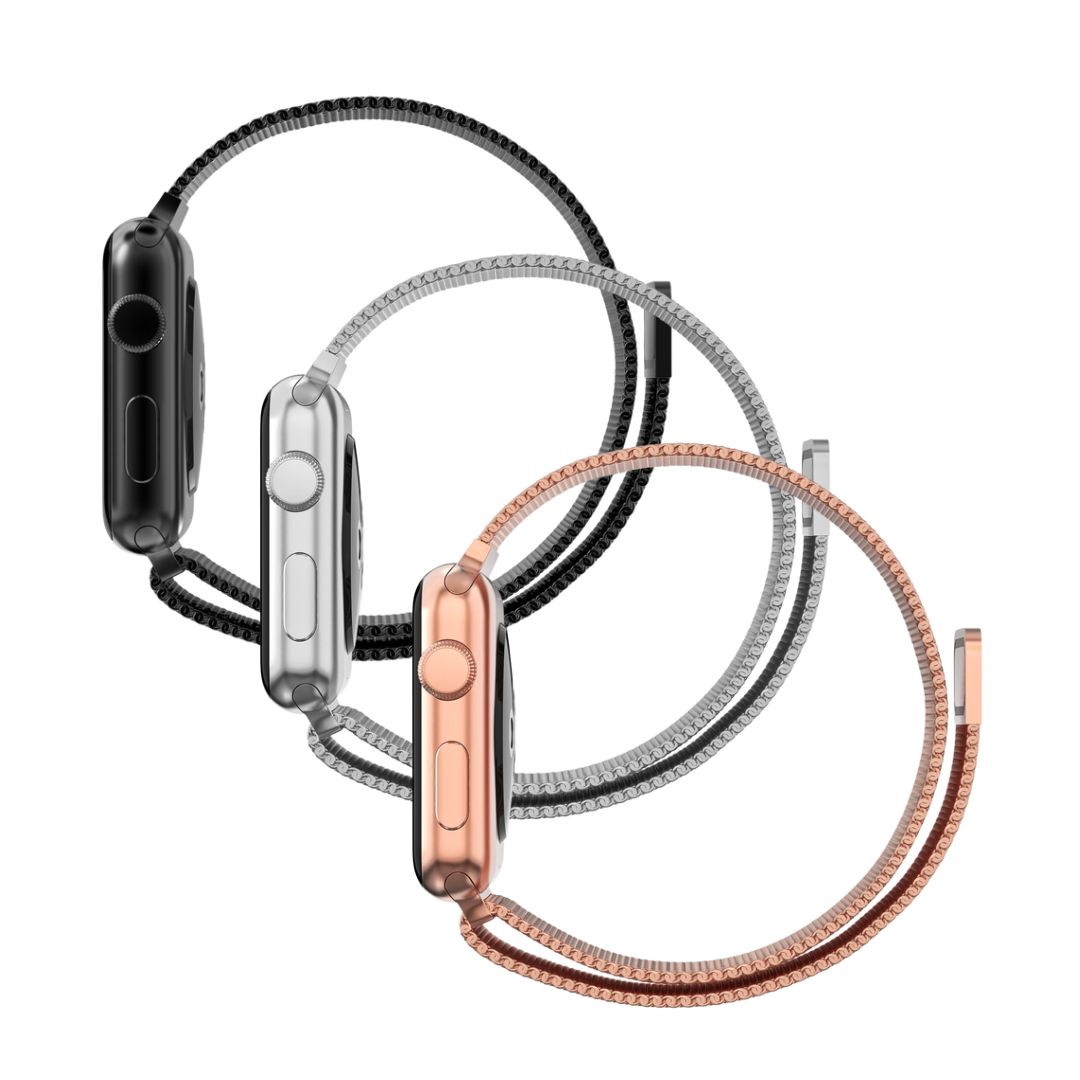 Kit per Apple Watch 41mm Series 7 Cinturino in maglia milanese nero, d'argento, oro rosa