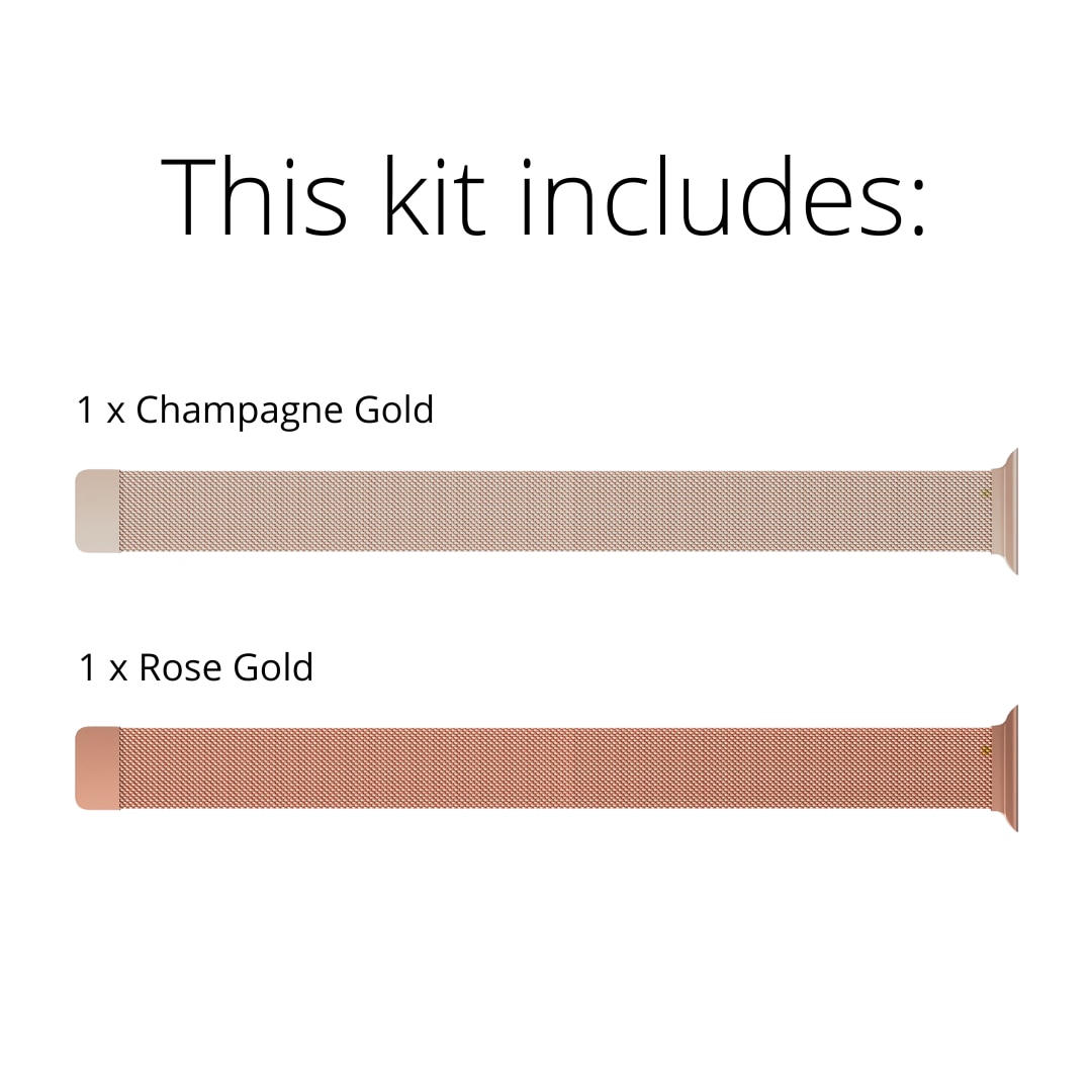 Kit per Apple Watch 44mm Cinturino in maglia milanese champagne oro & oro rosa