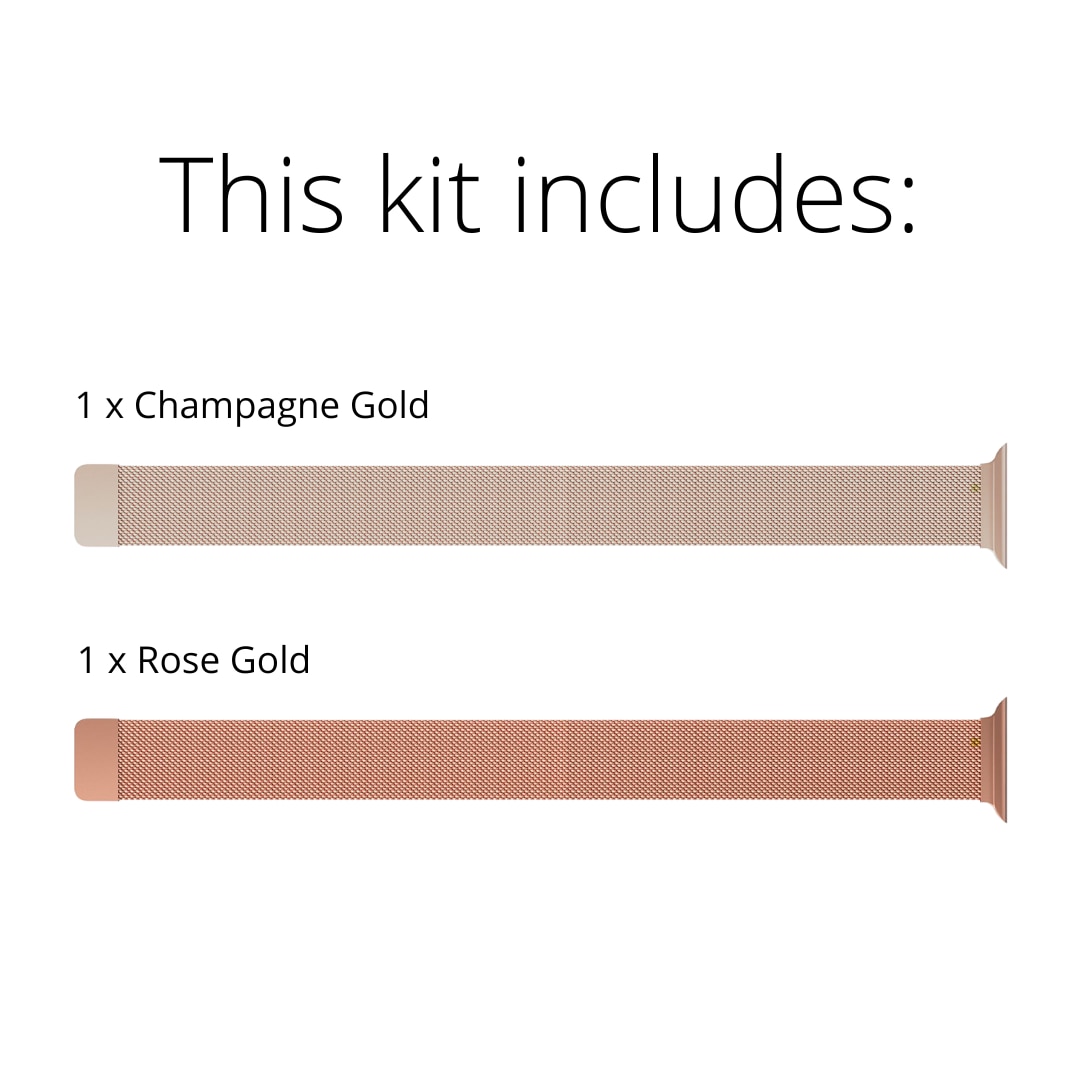 Kit per Apple Watch SE 3 44mm Cinturino in maglia milanese champagne oro & oro rosa