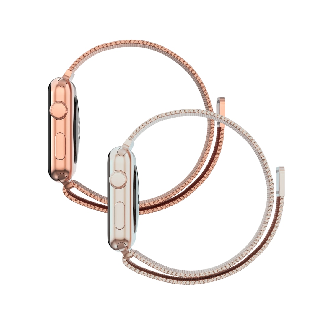 Kit per Apple Watch SE 3 44mm Cinturino in maglia milanese champagne oro & oro rosa