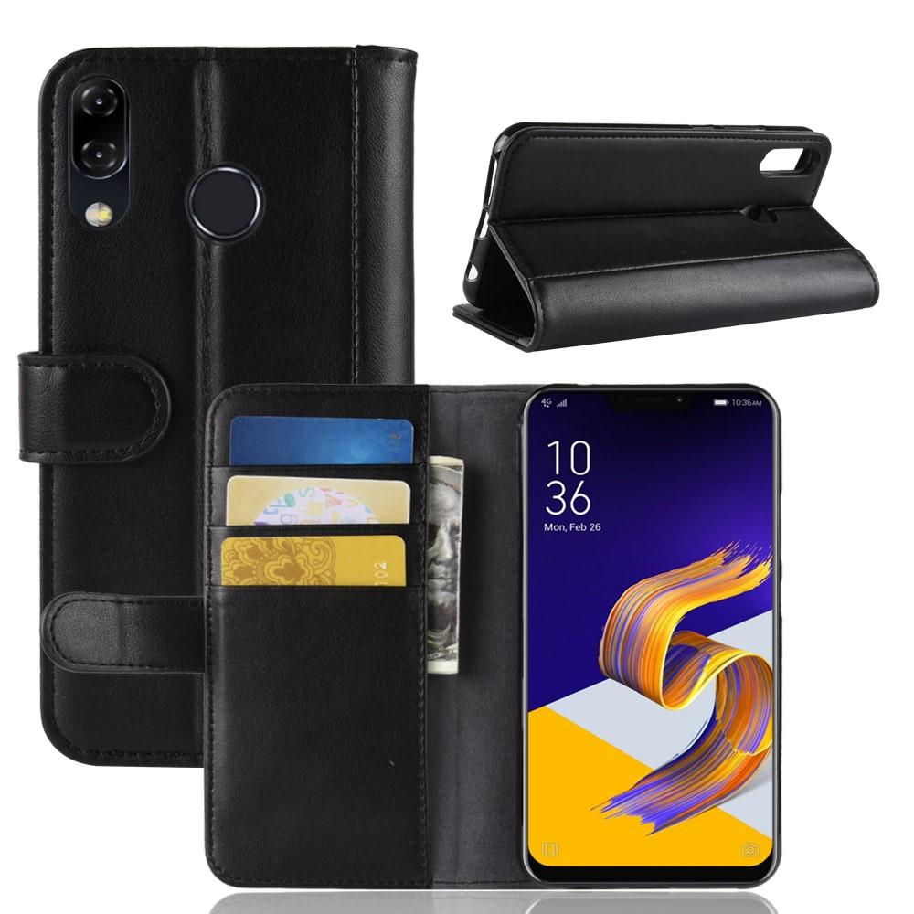 Custodia a portafoglio in vera pelle Asus ZenFone 5Z/ZenFone 5, Nero