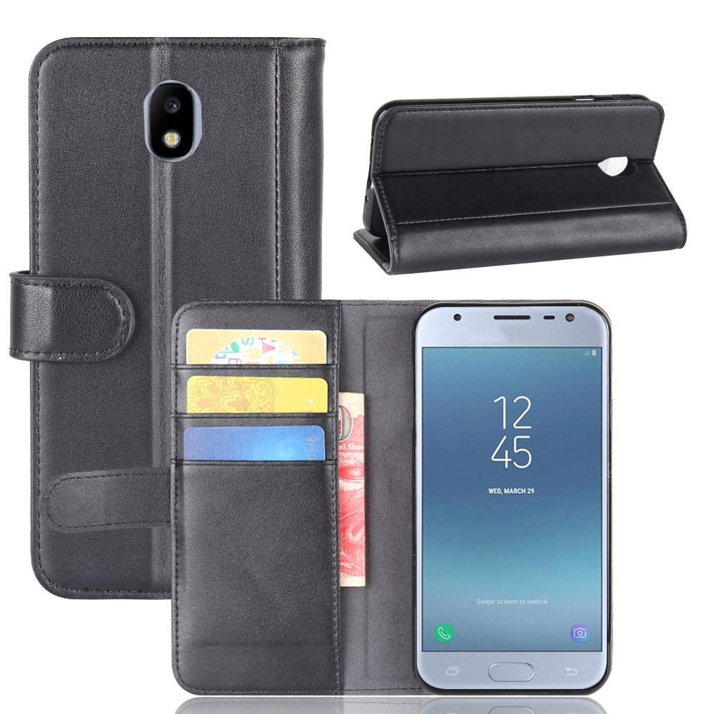 Custodia a portafoglio in vera pelle Samsung Galaxy J3 2017, Nero