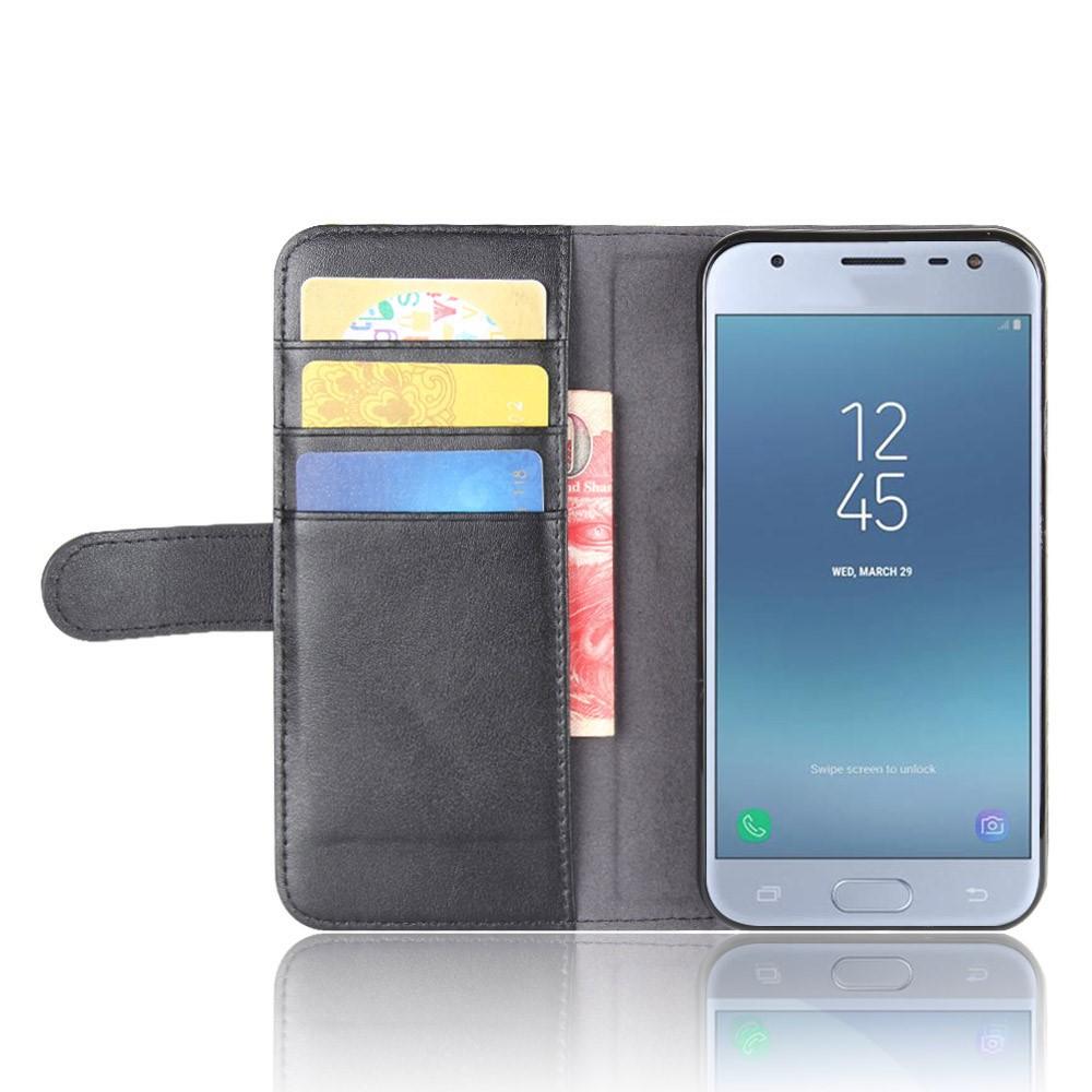 Custodia a portafoglio in vera pelle Samsung Galaxy J3 2017, Nero