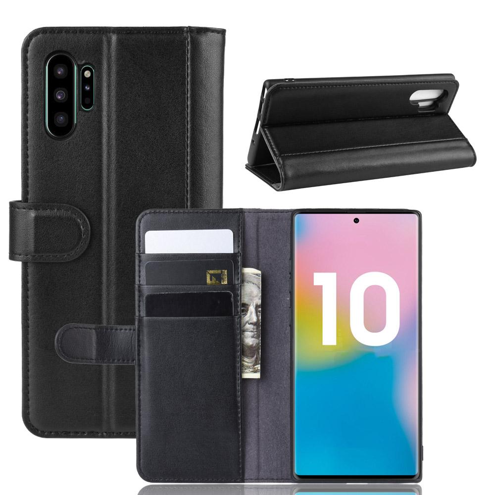 Custodia a portafoglio in vera pelle Samsung Galaxy Note 10 Plus, nero