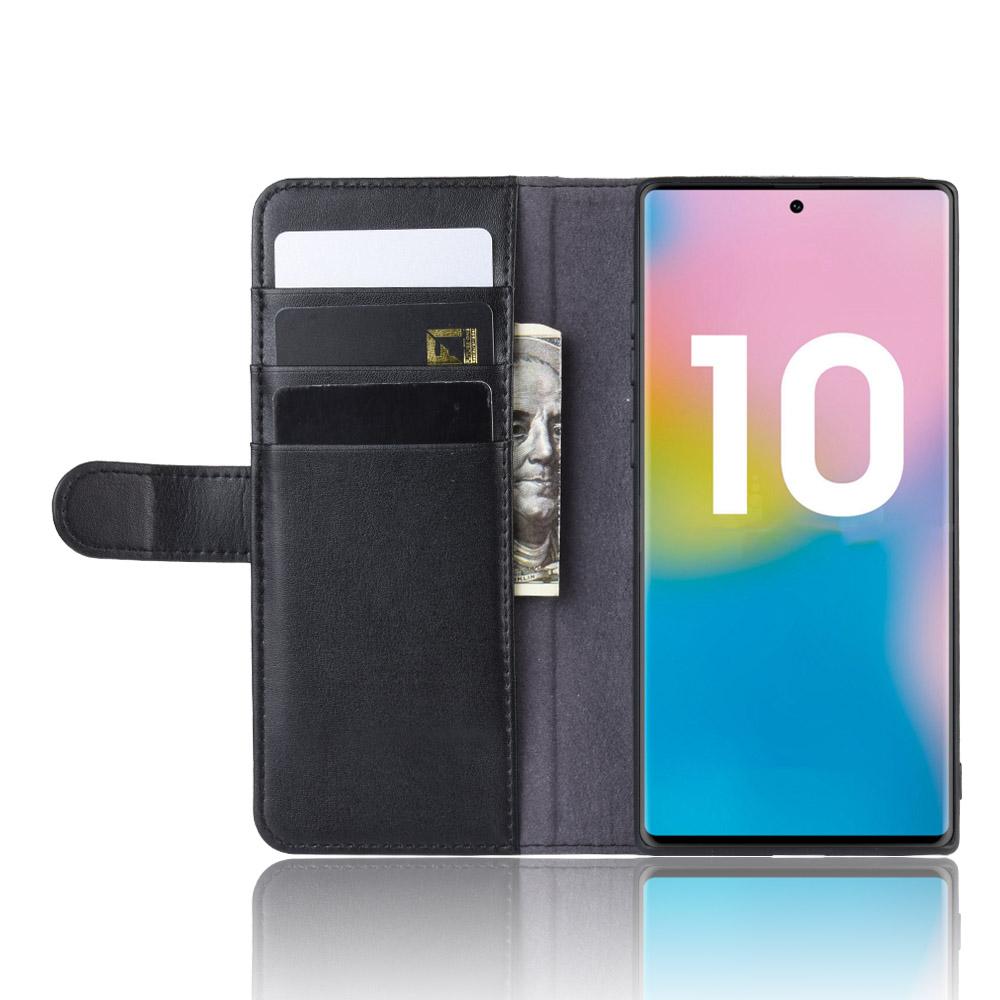 Custodia a portafoglio in vera pelle Samsung Galaxy Note 10 Plus, nero