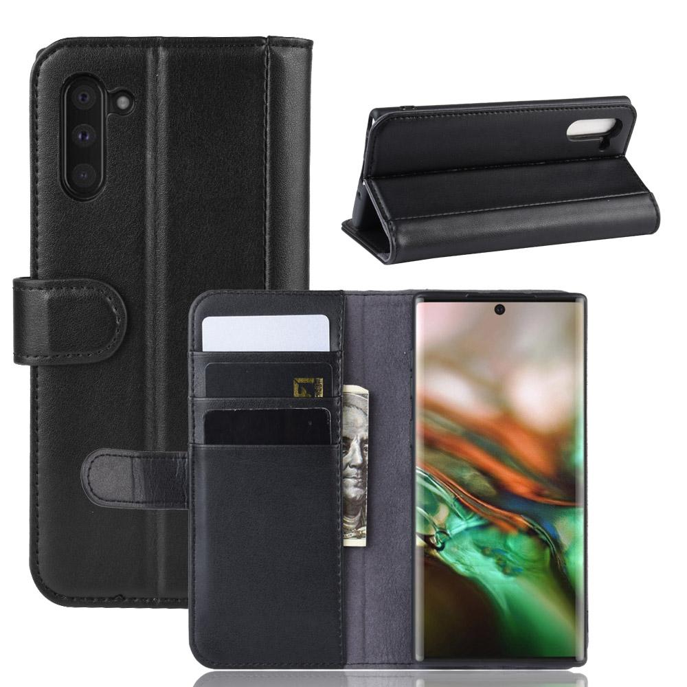 Custodia a portafoglio in vera pelle Samsung Galaxy Note 10, Nero