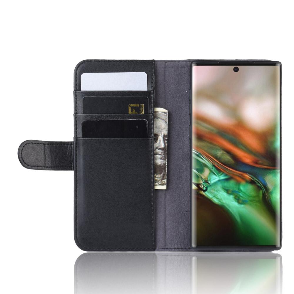 Custodia a portafoglio in vera pelle Samsung Galaxy Note 10, Nero