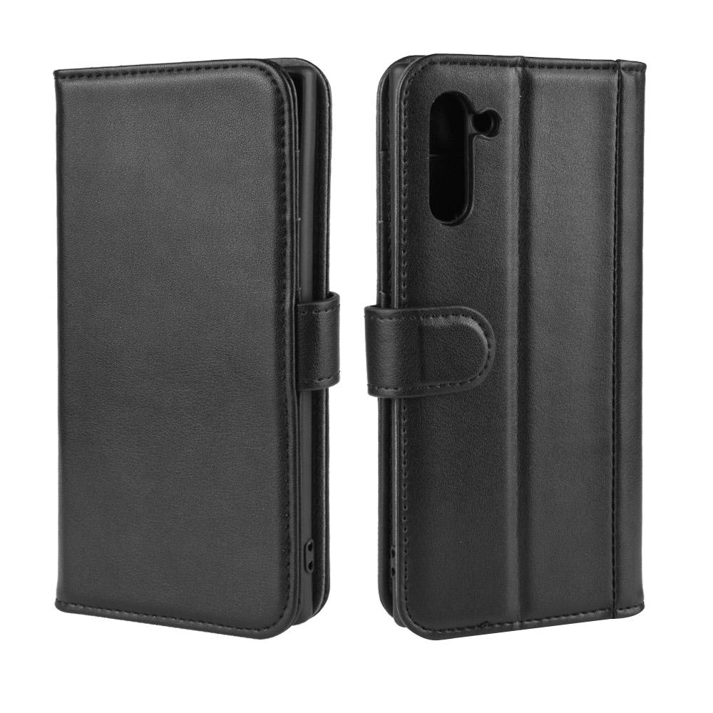Custodia a portafoglio in vera pelle Samsung Galaxy Note 10, Nero