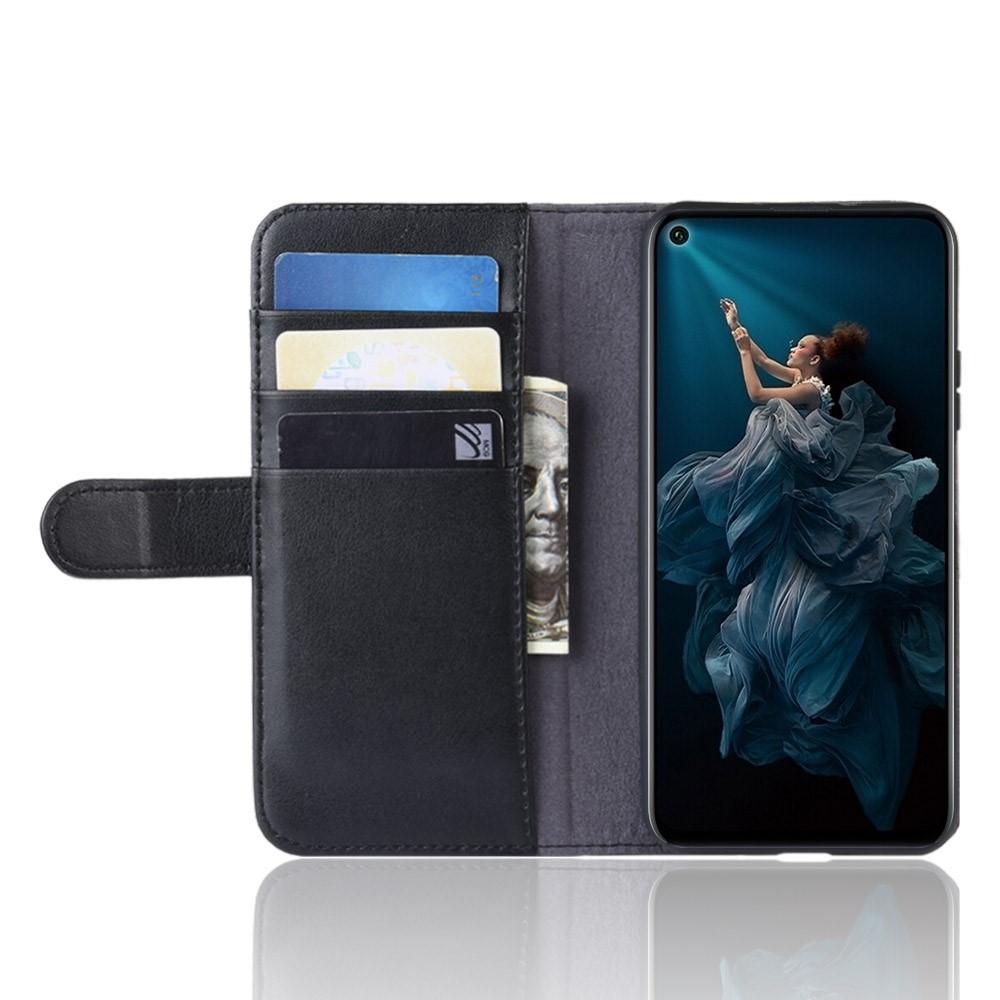 Custodia a portafoglio in vera pelle Huawei Honor 20, Nero