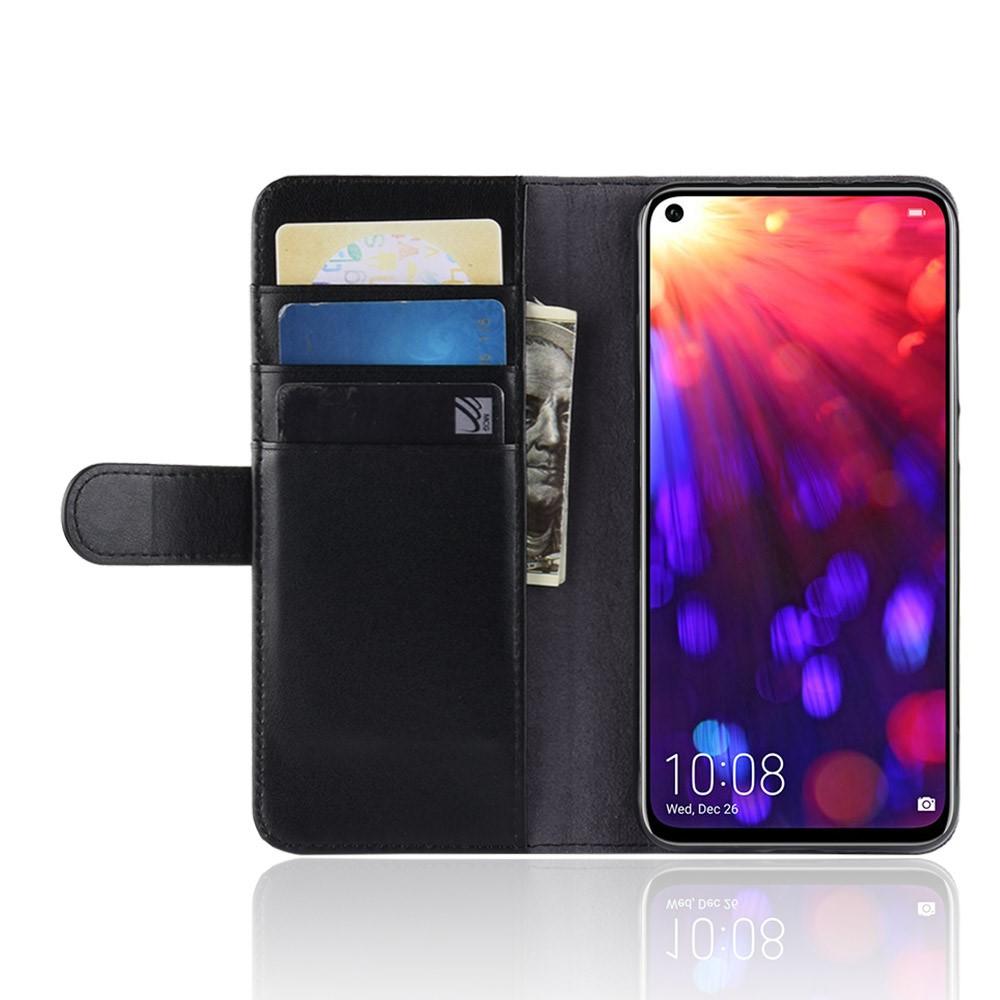 Custodia a portafoglio in vera pelle Huawei Honor View 20, Nero