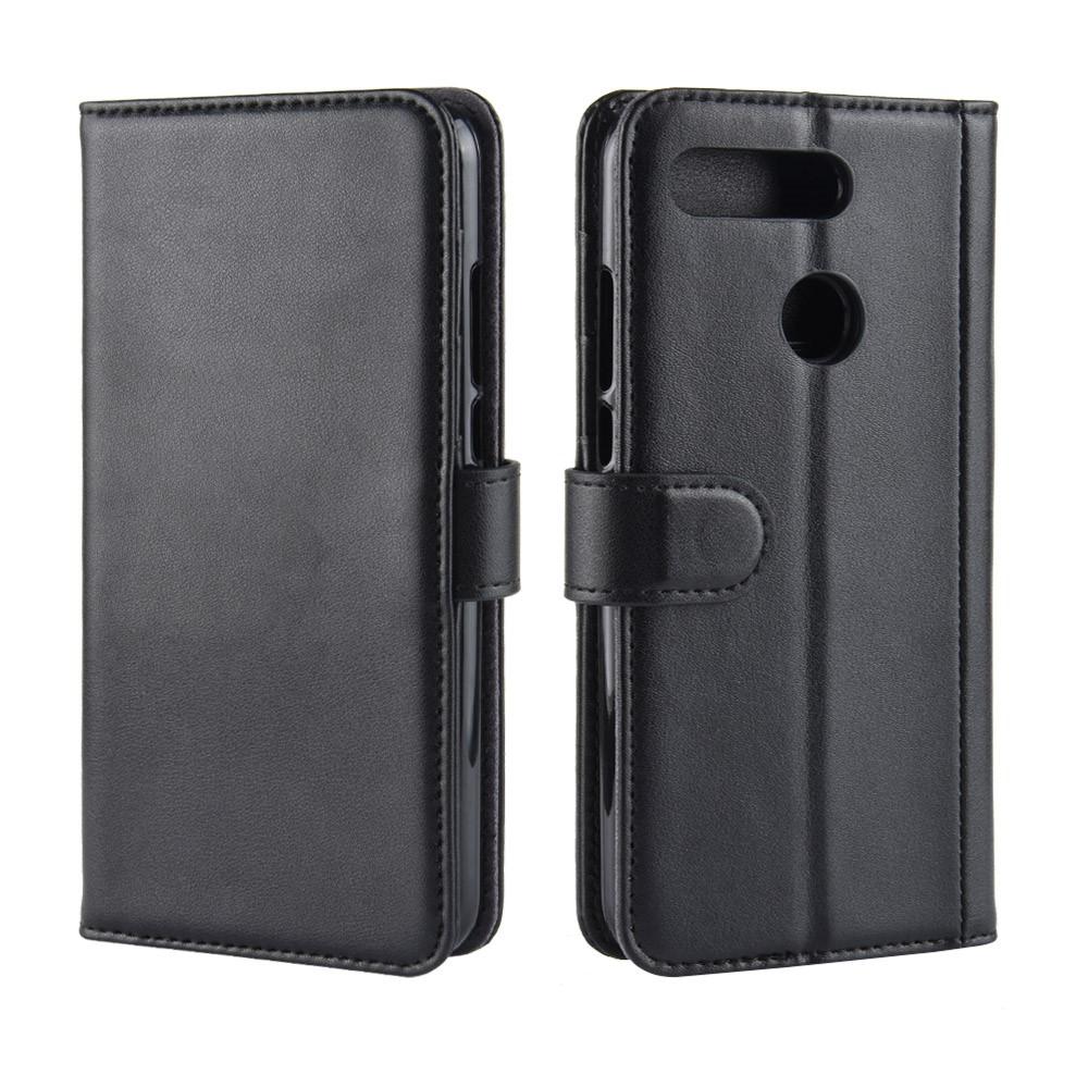 Custodia a portafoglio in vera pelle Huawei Honor View 20, Nero
