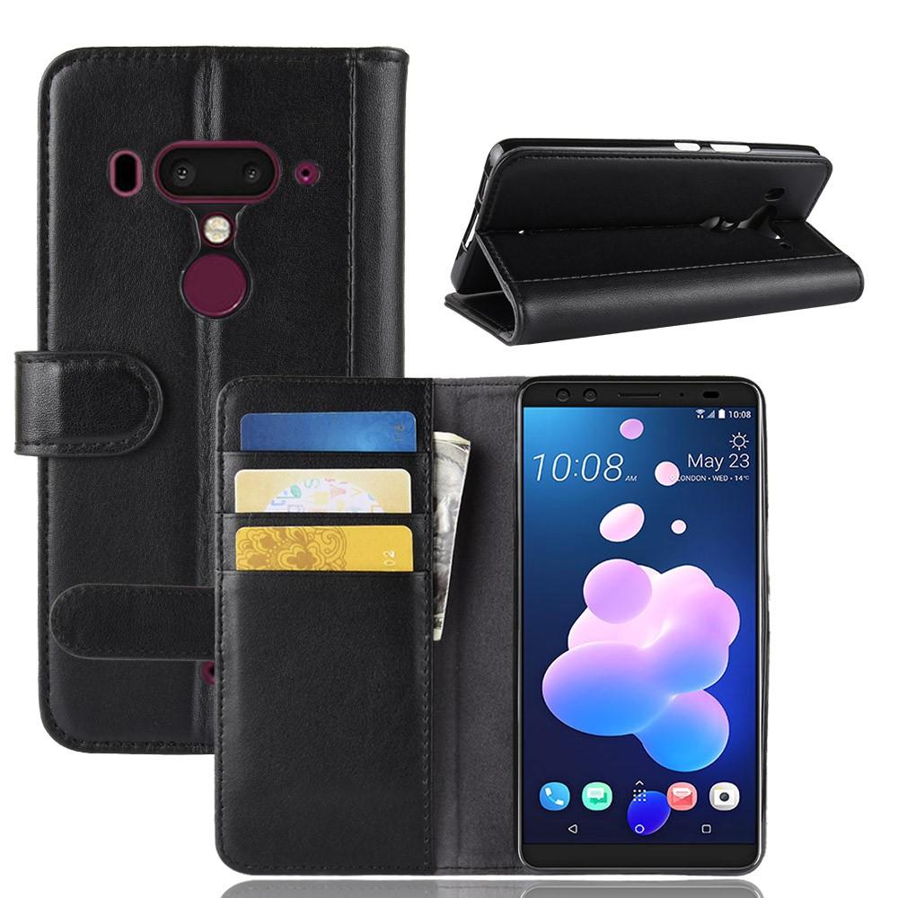 Custodia a portafoglio in vera pelle HTC U12+, nero