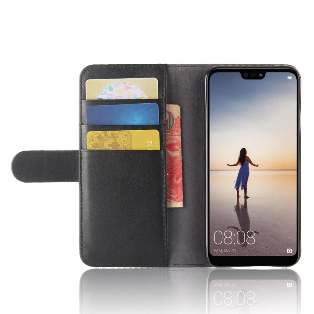 Custodia a portafoglio in vera pelle Huawei P20 Lite, nero