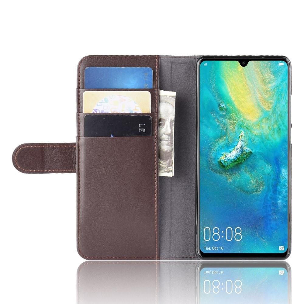 Custodia a portafoglio in vera pelle Huawei P30 Pro, marrone