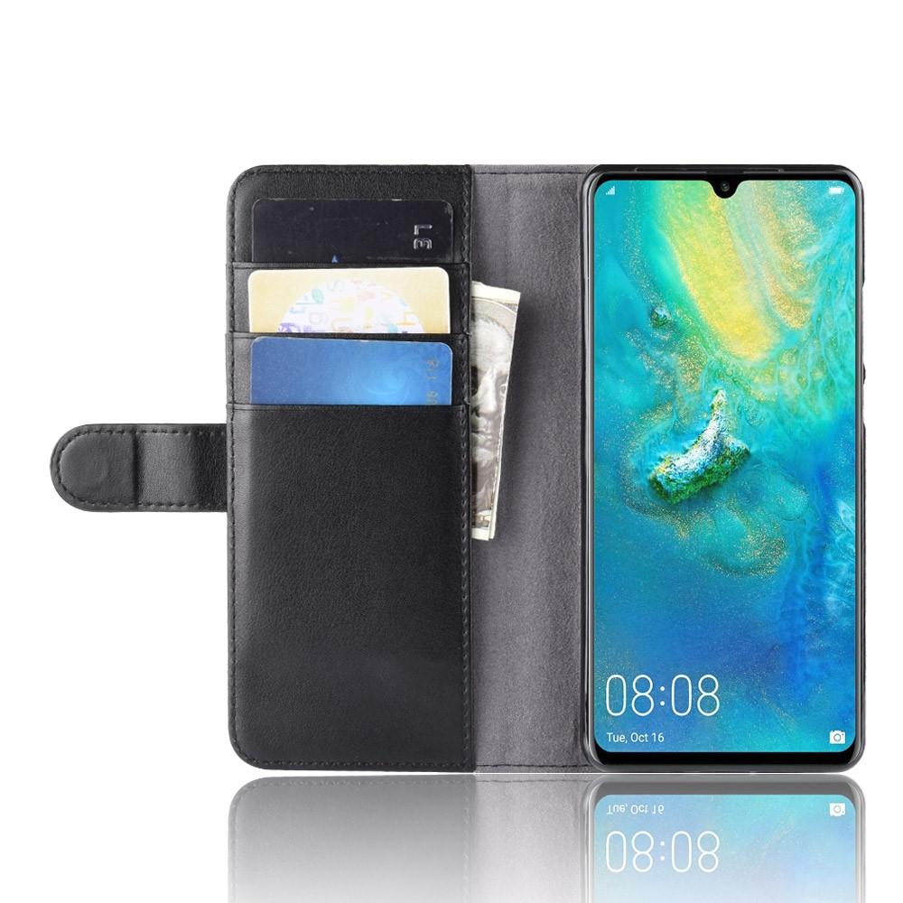 Custodia a portafoglio in vera pelle Huawei P30 Pro, Nero