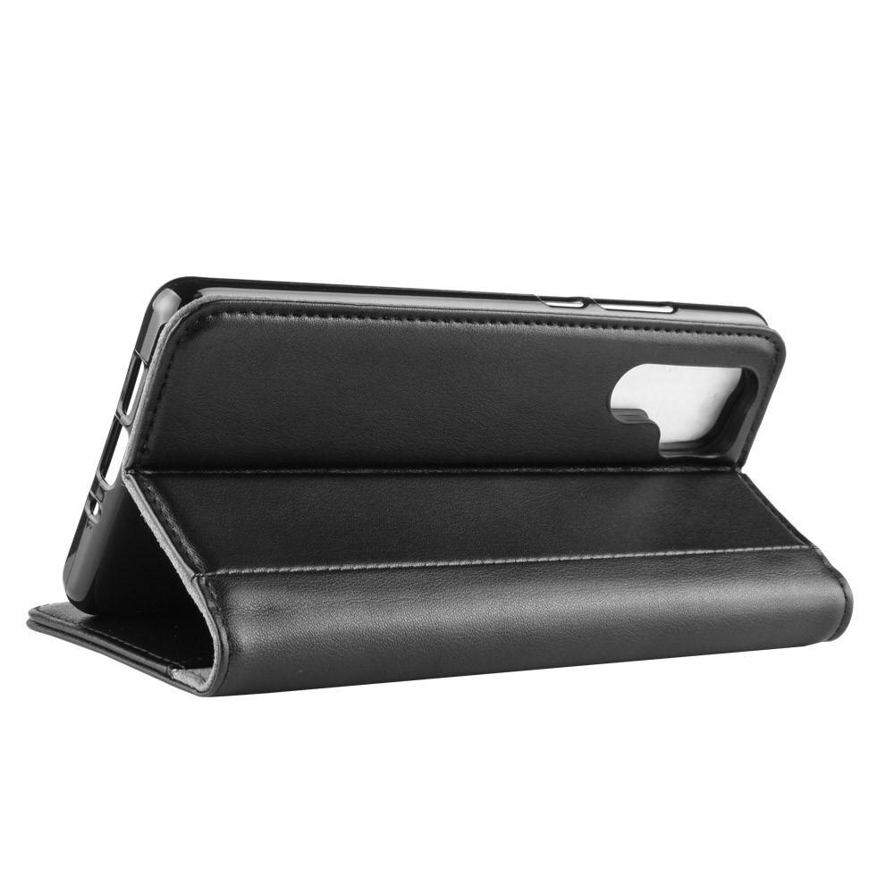 Custodia a portafoglio in vera pelle Huawei P30 Pro, Nero