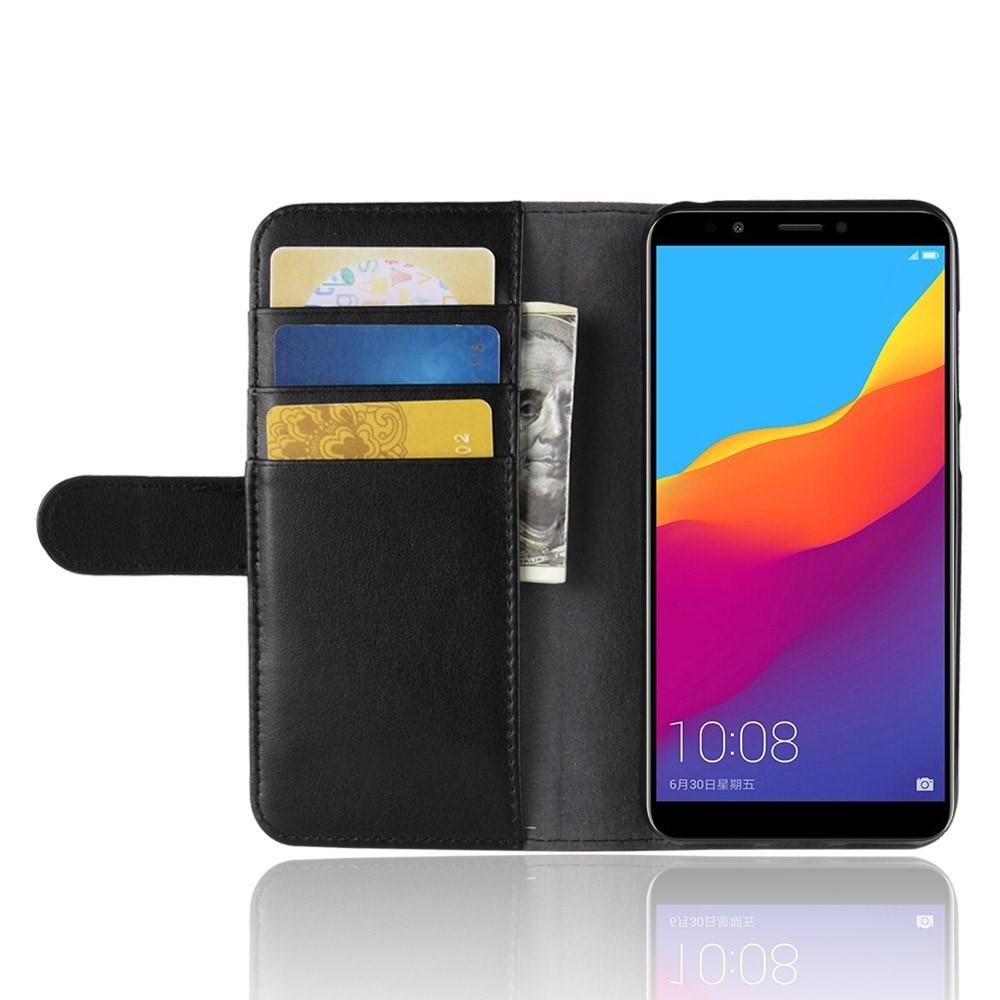Custodia a portafoglio in vera pelle Huawei Y6 2018 Nero