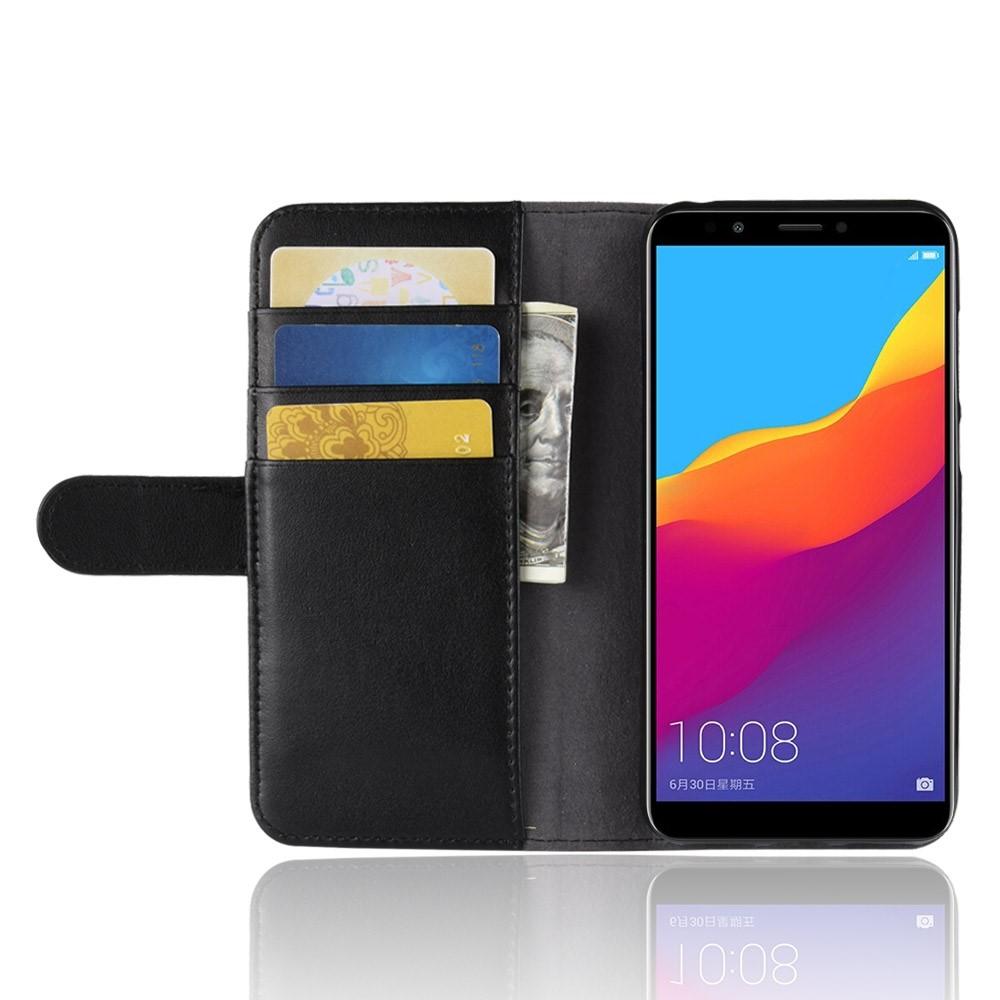 Custodia a portafoglio in vera pelle Huawei Y6 2018, Nero