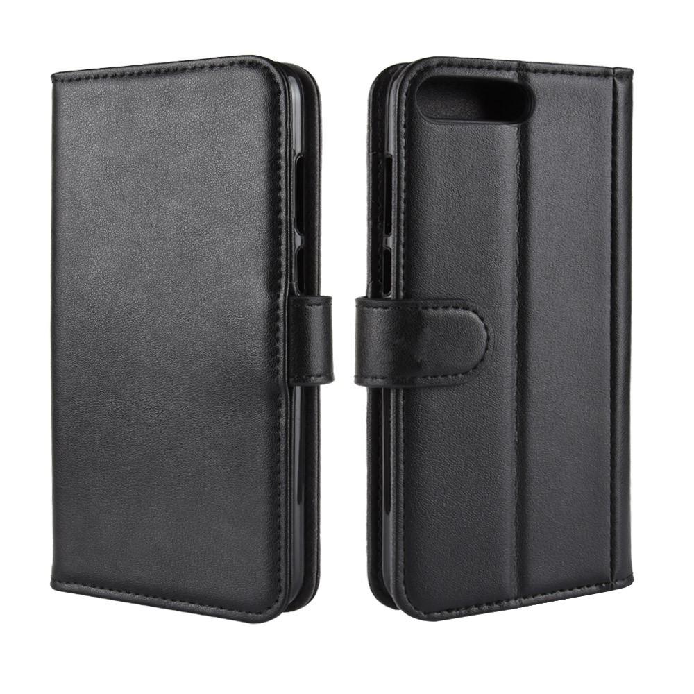 Custodia a portafoglio in vera pelle Huawei Y6 2018, Nero