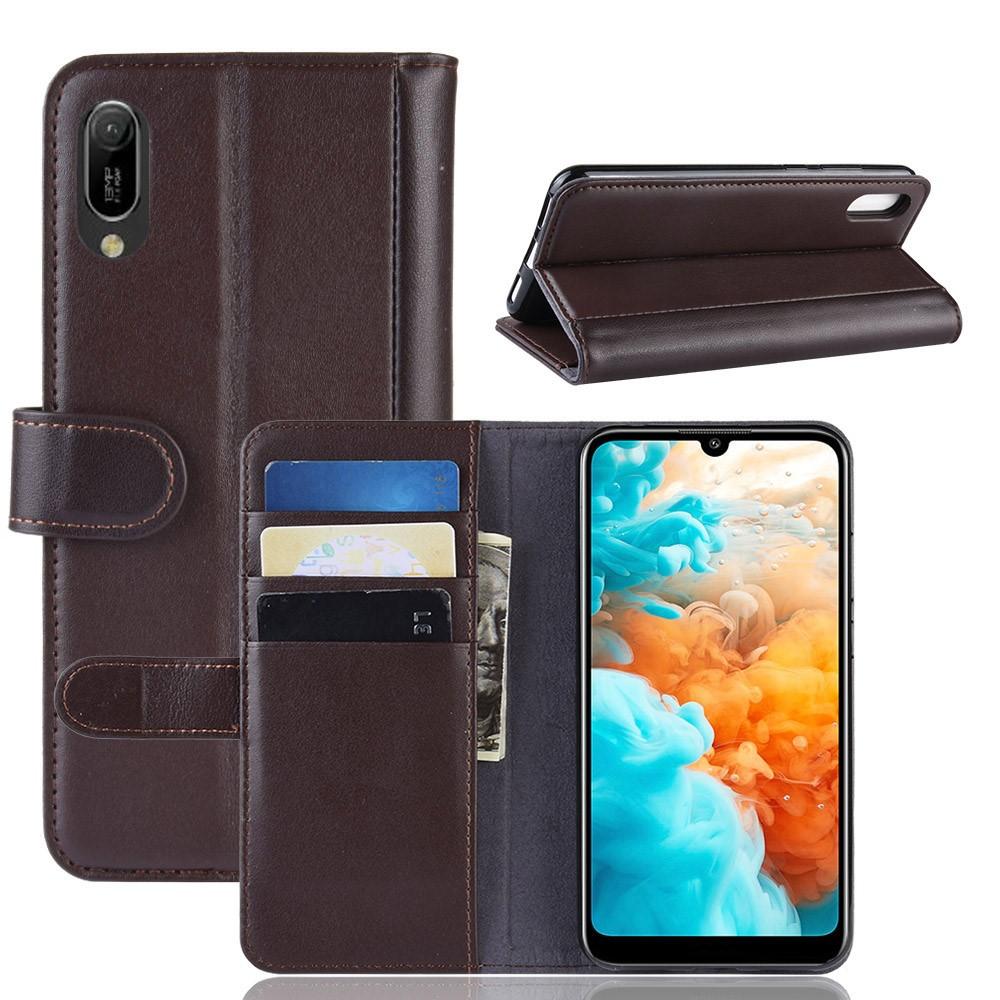 Custodia a portafoglio in vera pelle Huawei Y6 2019, Marrone