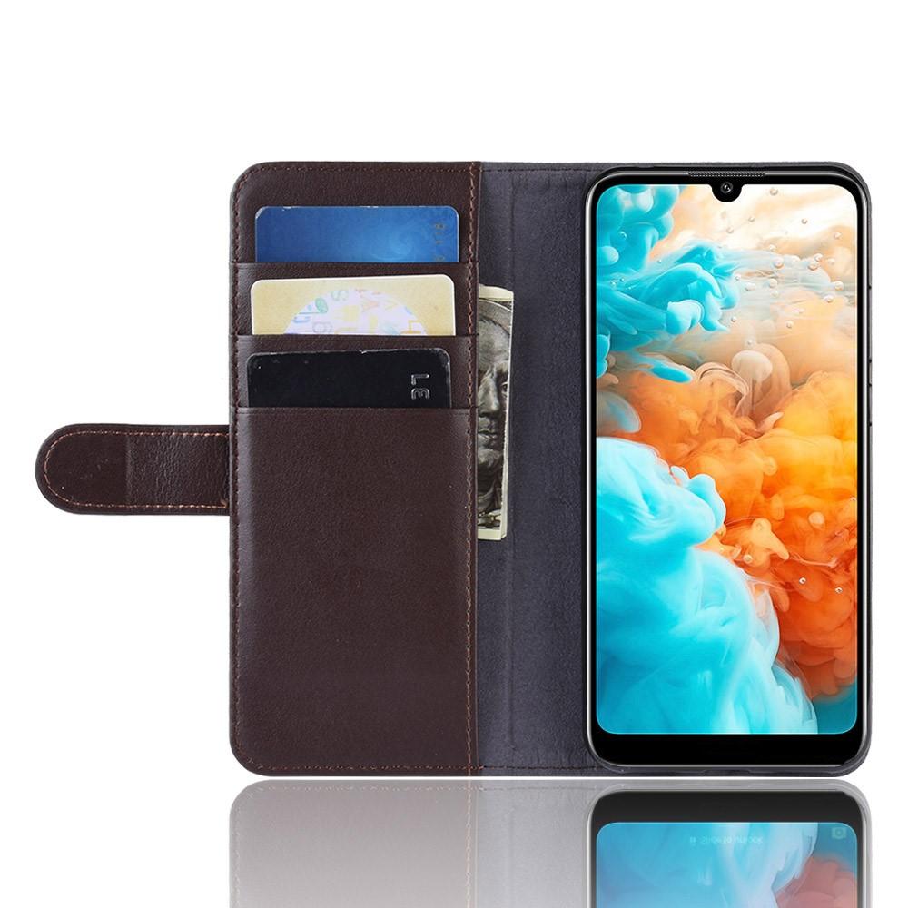 Custodia a portafoglio in vera pelle Huawei Y6 2019, marrone