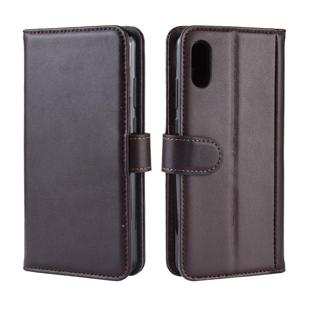 Custodia a portafoglio in vera pelle Huawei Y6 2019, Marrone
