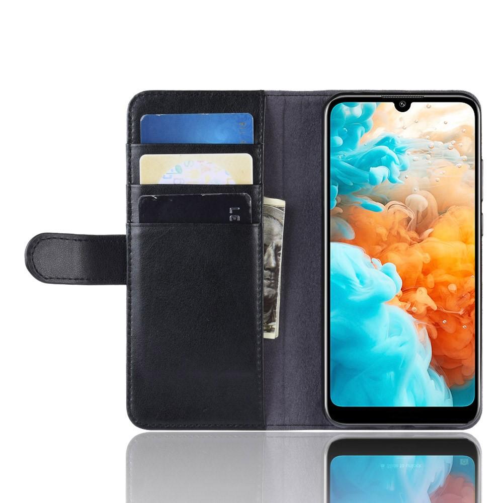 Custodia a portafoglio in vera pelle Huawei Y6 2019, nero