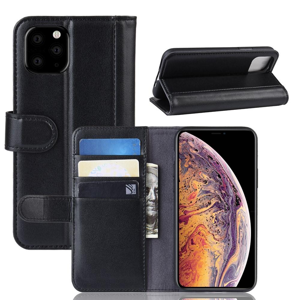 Custodia a portafoglio in vera pelle iPhone 11 Pro Max, nero