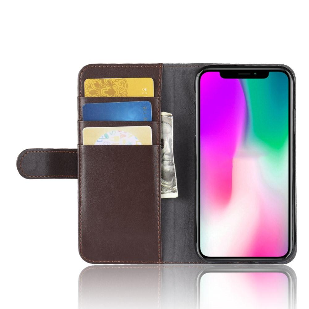 Custodia a portafoglio in vera pelle iPhone Xr, marrone