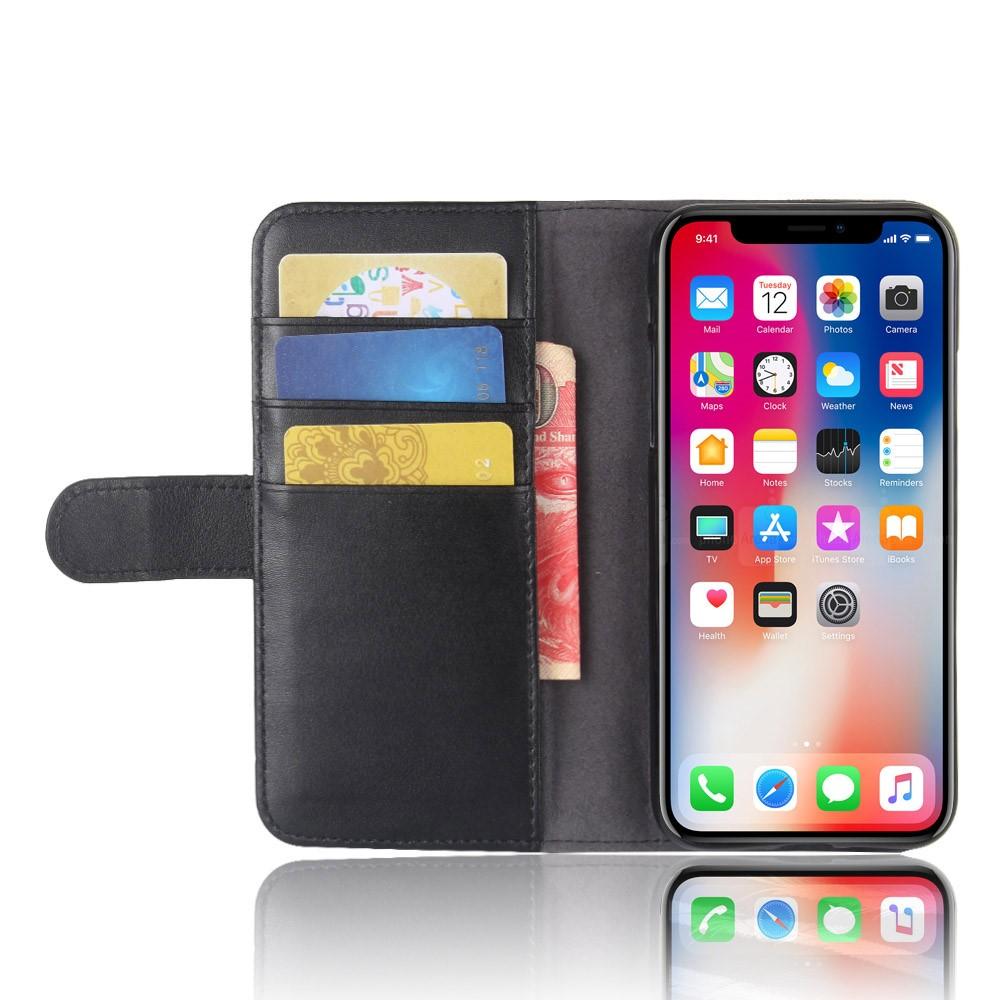 Custodia a portafoglio in vera pelle iPhone X/XS, nero