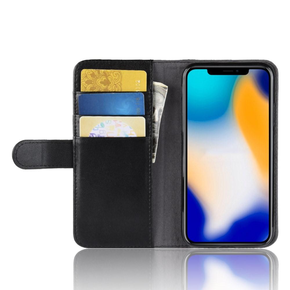 Custodia a portafoglio in vera pelle iPhone Xs Max, nero