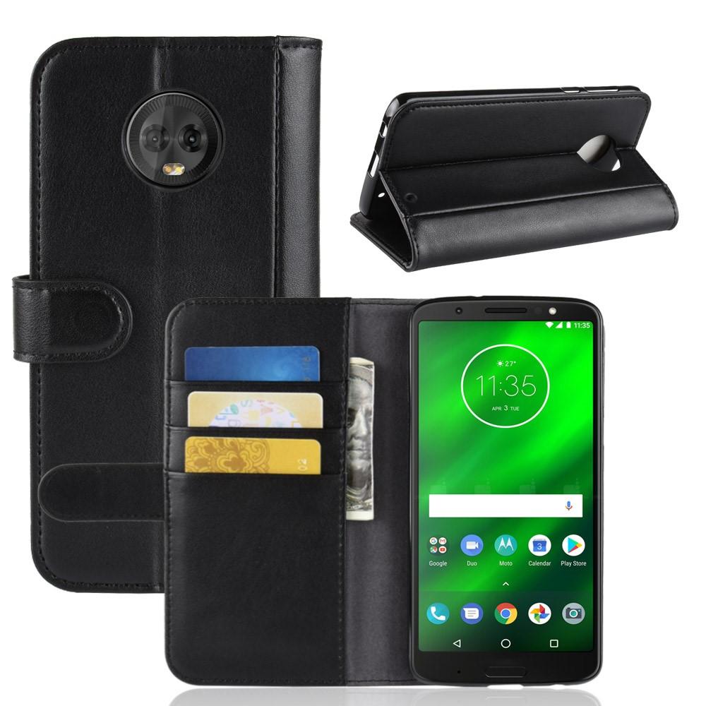 Custodia a portafoglio in vera pelle Motorola Moto G6 Plus, nero