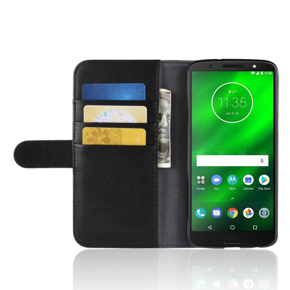 Custodia a portafoglio in vera pelle Motorola Moto G6 Plus, Nero