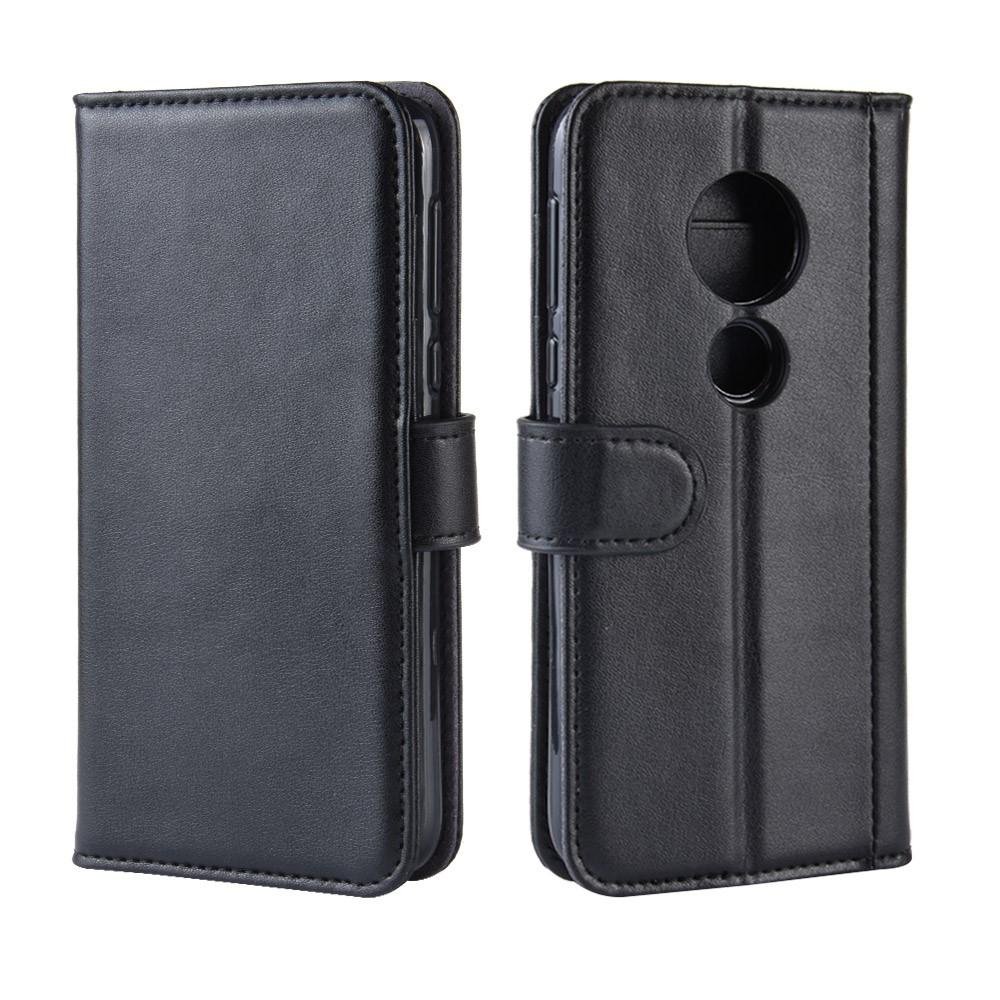 Custodia a portafoglio in vera pelle Motorola Moto G7 Play, Nero
