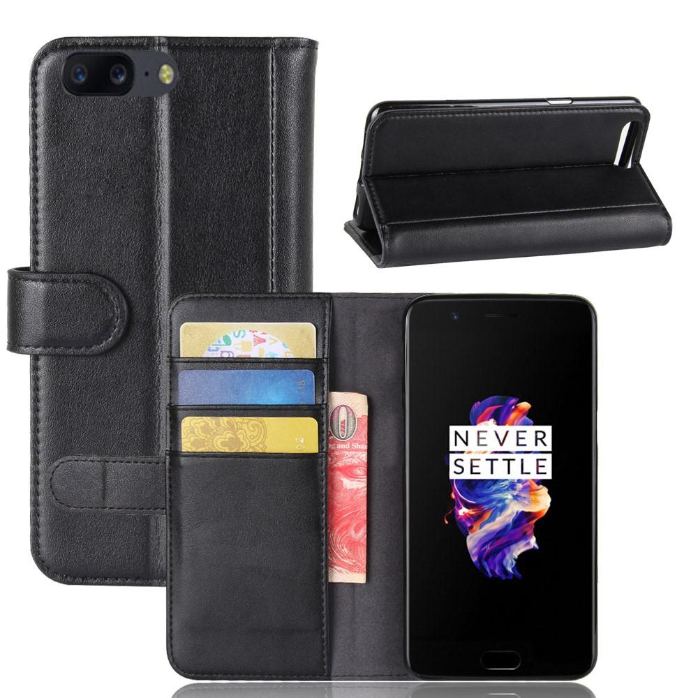 Custodia a portafoglio in vera pelle OnePlus 5, nero