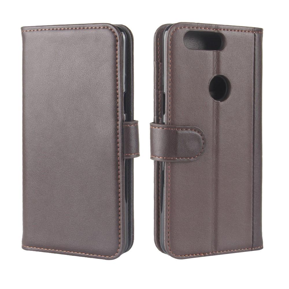 Custodia a portafoglio in vera pelle OnePlus 5T, marrone