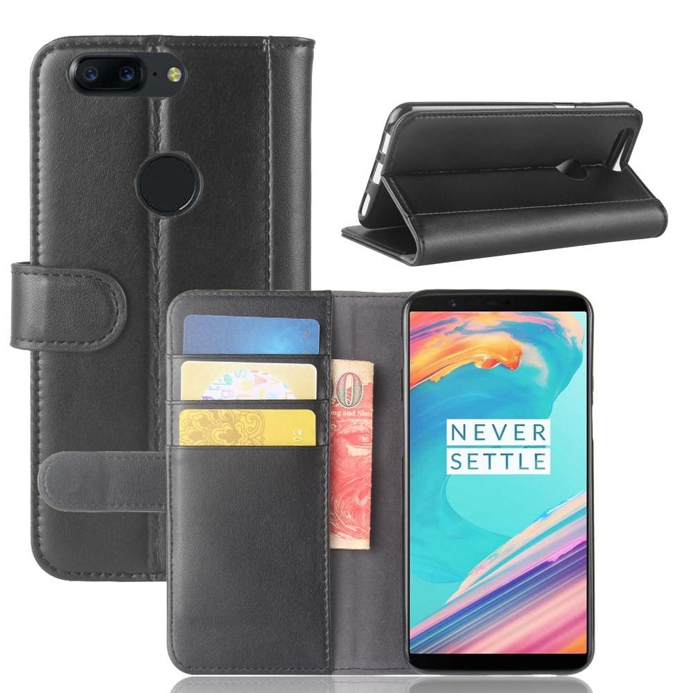 Custodia a portafoglio in vera pelle OnePlus 5T, nero