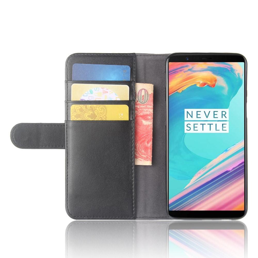 Custodia a portafoglio in vera pelle OnePlus 5T, nero
