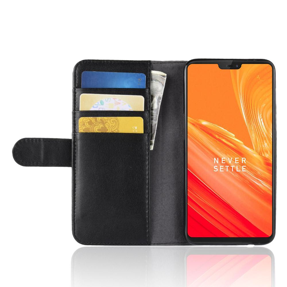 Custodia a portafoglio in vera pelle OnePlus 6, nero